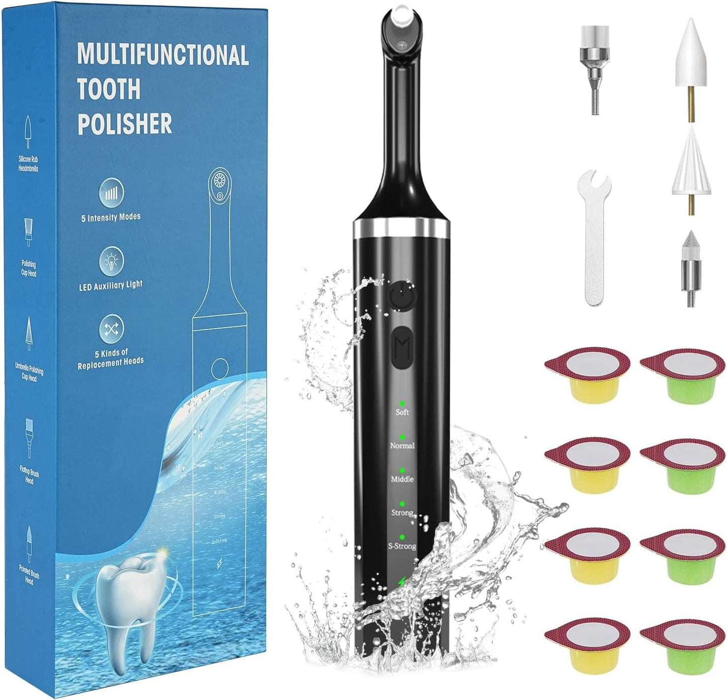 Teeth Polisher with 5 Brush Heads 8 Polish Pastes 5 Speed Modes