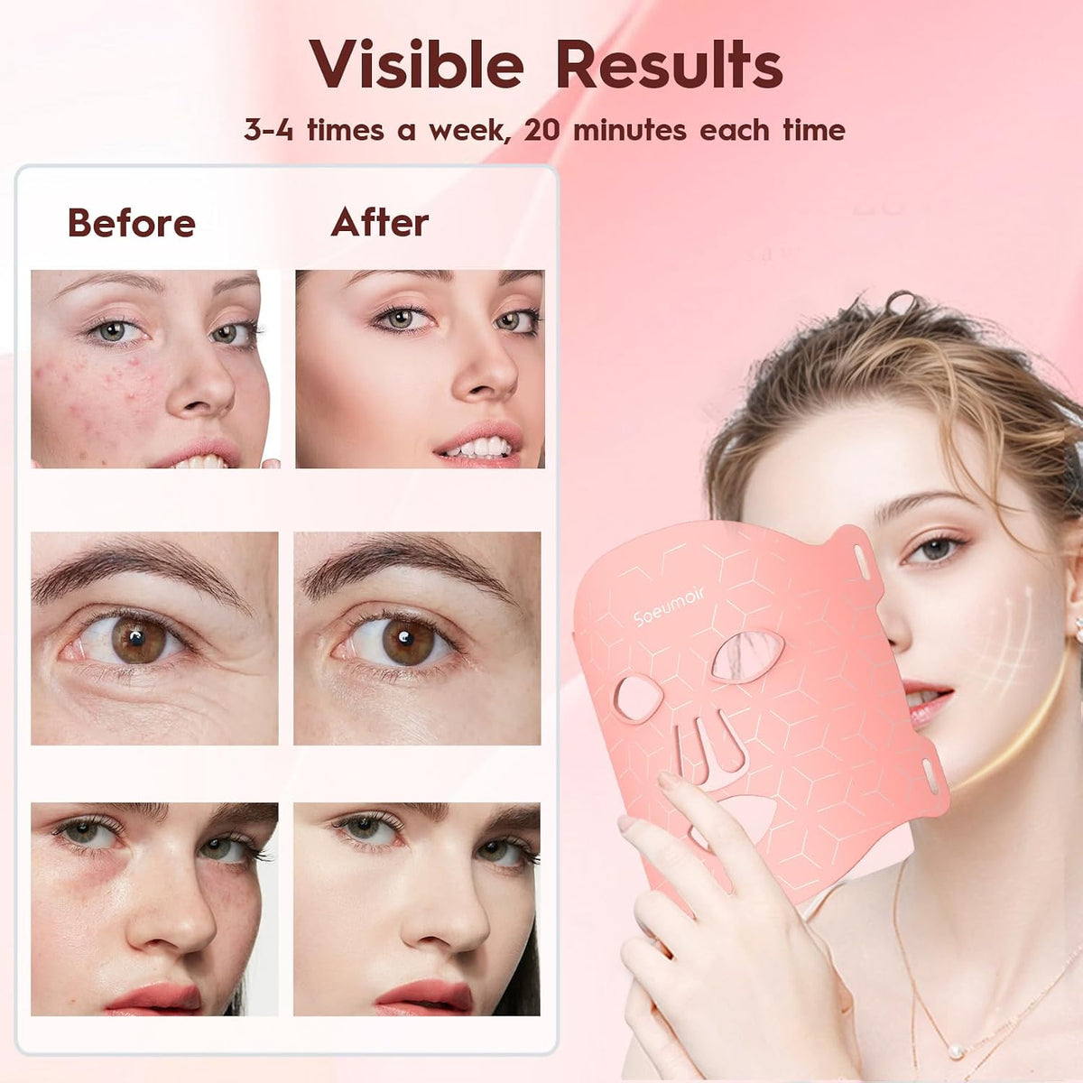 Red Light Therapy for Face, FDA-Cleared, Full Coverage, Timer Auto-Off
