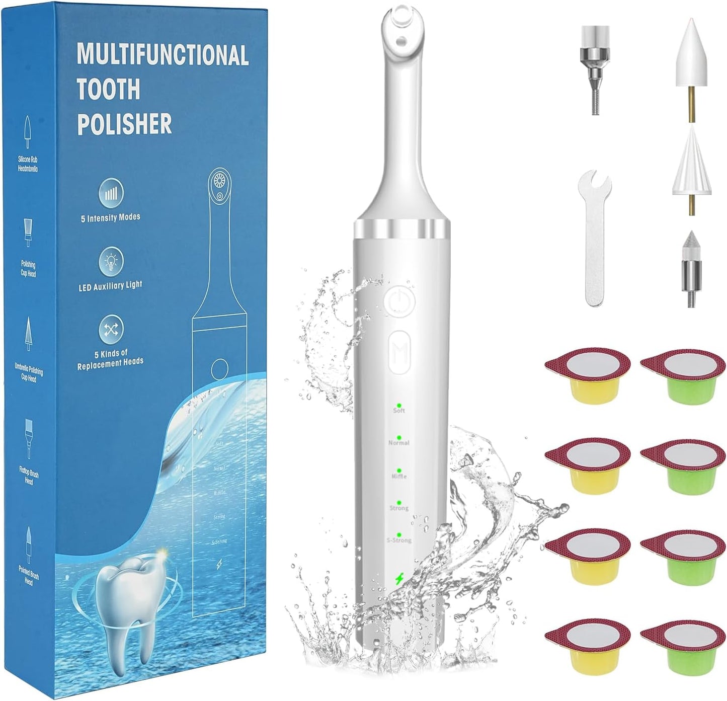 Teeth Polisher with 5 Brush Heads 8 Polish Pastes 5 Speed Modes