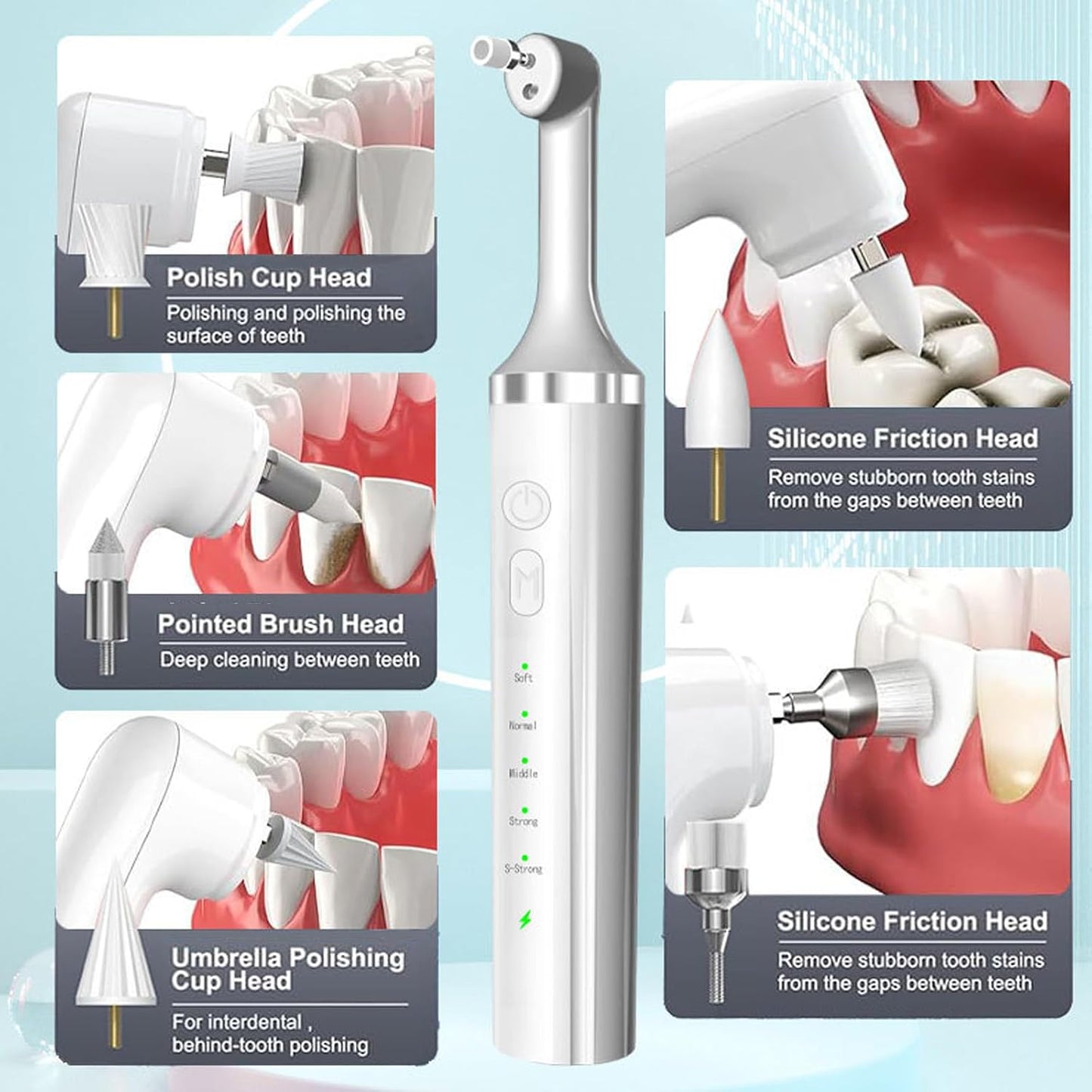 Teeth Polisher with 5 Brush Heads 8 Polish Pastes 5 Speed Modes